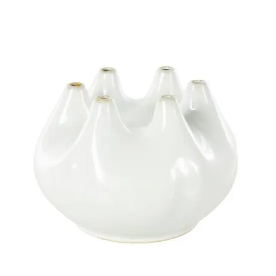10" Wide White Multi Opening Ceramic Vase {7}