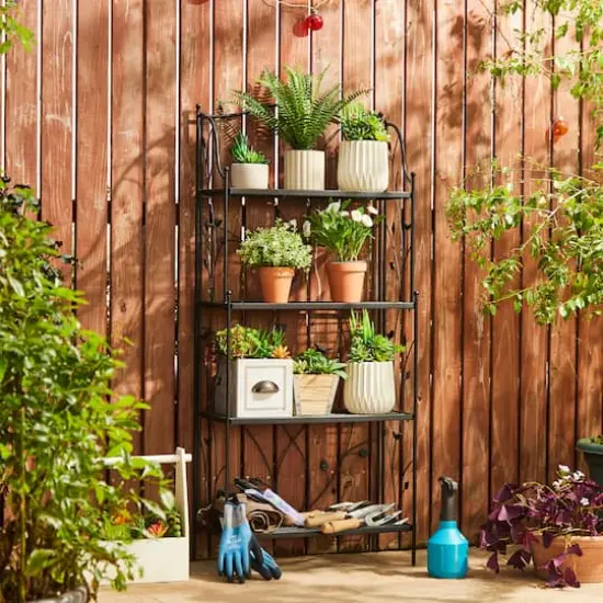 Glitzhome&reg; 4ft. Metal 4-Tiered Rectangular Shelf Stand Black {3}