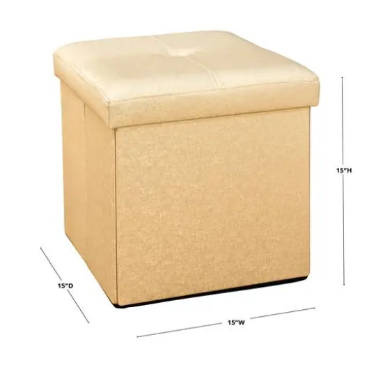 Simplify Metallic Faux Leather Folding Storage Ottoman Cube Gold {9}