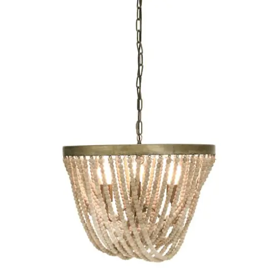 Hello Honey&reg; White Metal Chandelier with Draped Wood Beads {4}