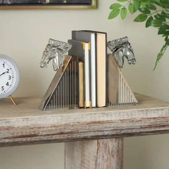 9" Clear Glass Horse Head Decorative Bookends with Pyramid Bases, 2ct. {3}