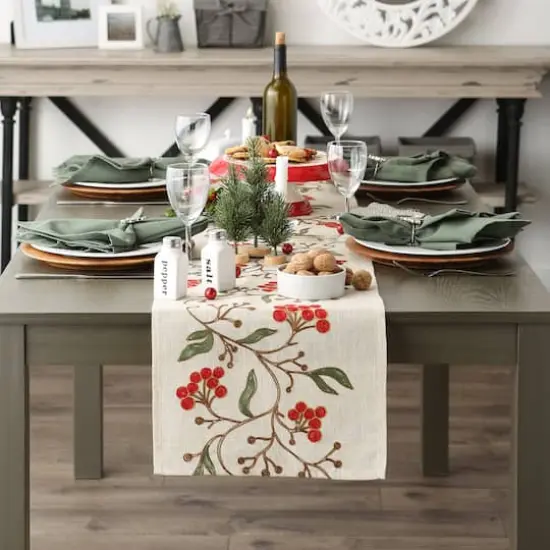 Winter Berries Embroidered Table Runner 14" x 70" {6}