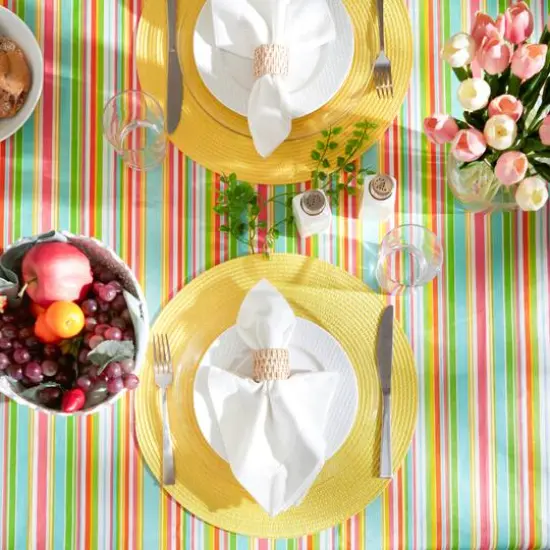 Spring Stripe Vinyl Tablecloth 70" Round {5}