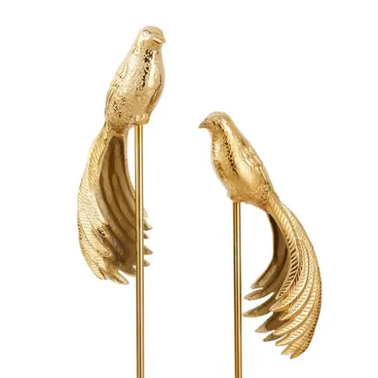Set of 2 Gold Aluminum Eclectic Bird Sculpture, 32", 27" {5}