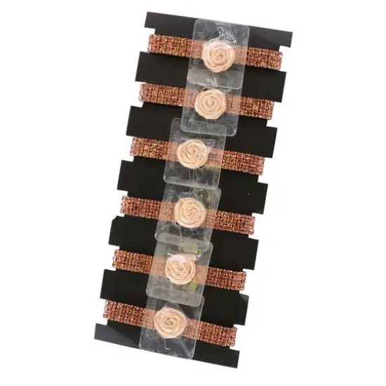 JAM Paper 3 Row Dazzle Princess Flower Rhinestone Bracelets, 6ct. Rose Gold {1}