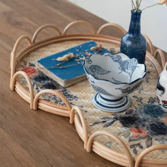 Hello Honey&reg; 23.5" Floral Fantasy Rattan & Bamboo Tray {6}