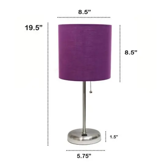 Creekwood Home 19.5" Oslo USB Port Table Lamp Brushed Steel/Purple Shade {4}