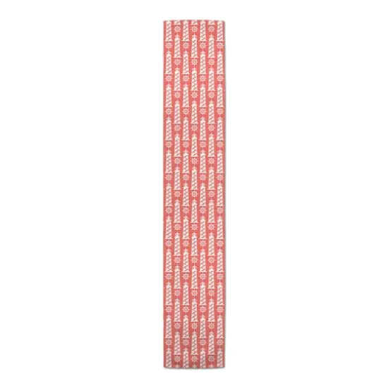 Light Houses Indoor/Outdoor Table Runner White on Coral {1}