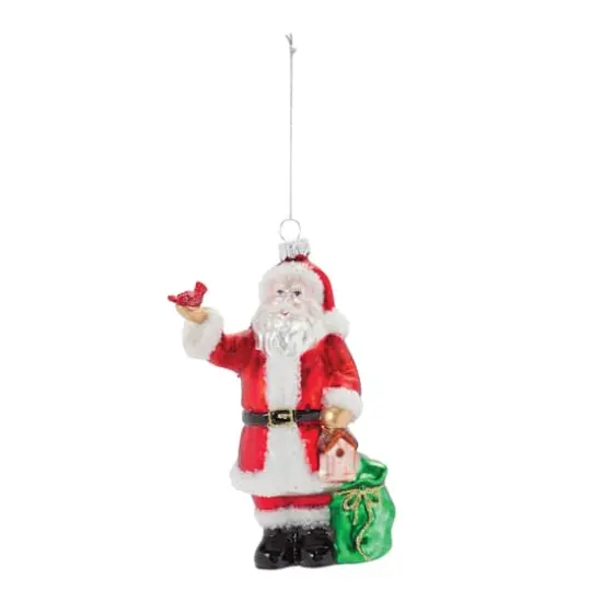 6ct. Red & White Glass Santa with Cardinal Bird Ornaments {3}
