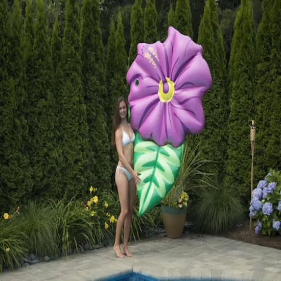 6ft. Inflatable Green & Pink Hibiscus Flower Pool Float {5}