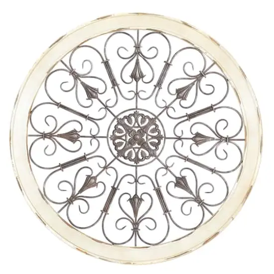 Cream & Brown Metal & Wood Round Wall D&eacute;cor {1}