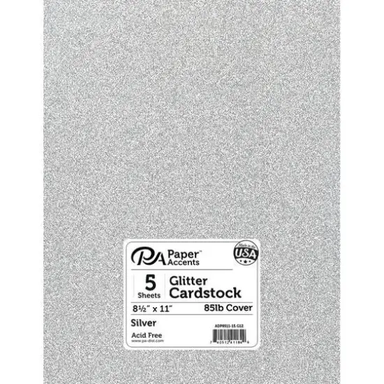 PA Paper&trade; Accents 8.5" x 11" 85lb. Glitter Cardstock, 5 Sheets Silver {1}
