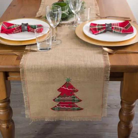 DII&reg; 108" Embroidered Tree Burlap Table Runner {4}