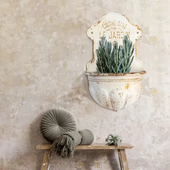 Hello Honey&reg; 28.5" White Distressed Finish Metal Wall-Mounted Planter {3}