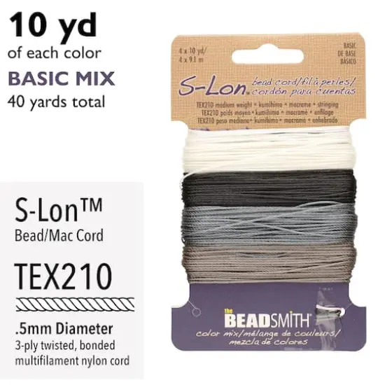 The Beadsmith&reg; S-Lon&reg; 0.5mm Mixed Color Bead Cord Basic Mix {6}