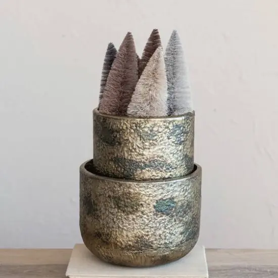 Hello Honey&reg; Antique Gold Oxidized Round Metal Planters, 2ct. {3}