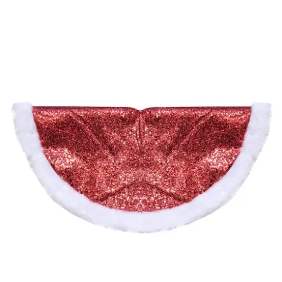 20" Glittery Red & White Faux Fur Trim Mini Tree Skirt {4}