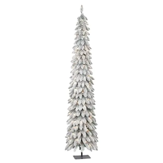 7ft. Pre-Lit Flocked Artificial Alpine Pencil Tree, Clear Lights {1}