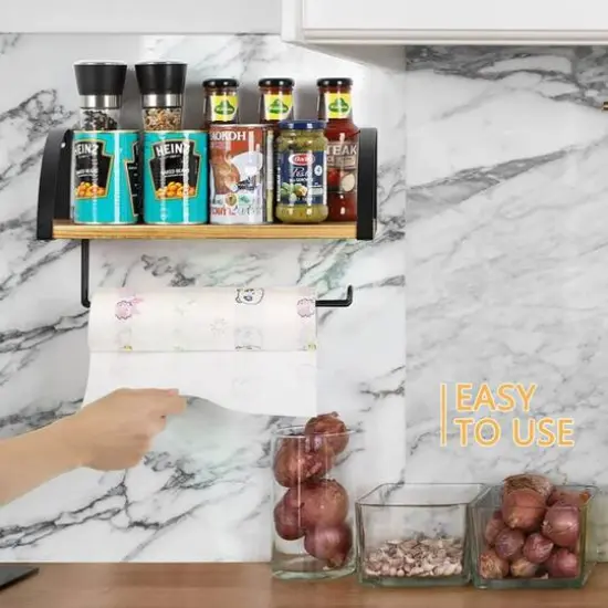 NEX&trade; 15" Wall Mounted Paper Towel Holder with Wood Shelf Light Brown {6}