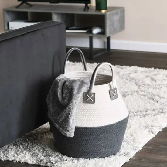Household Essentials 15" Black & Ivory Bono Rope Basket {3}