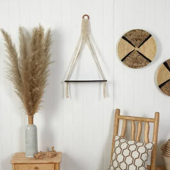 25" x 16" Macrame Wall Hanging with Wooden Shelf {4}