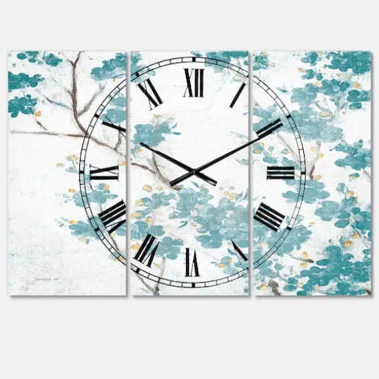 Designart Teal Cherry Blossoms II Multipanel Wall Clock {1}