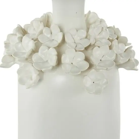 12" White Floral Narrow Opening Ceramic Decorative Vase {4}