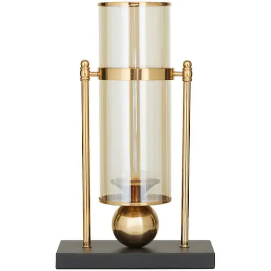 CosmoLiving by Cosmopolitan 17" Gold Metal Pillar Hurricane Lamp with Metal Stand {5}