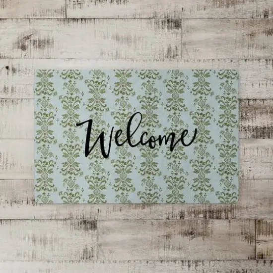 Welcome Floral Crest Floor Mat Green {3}