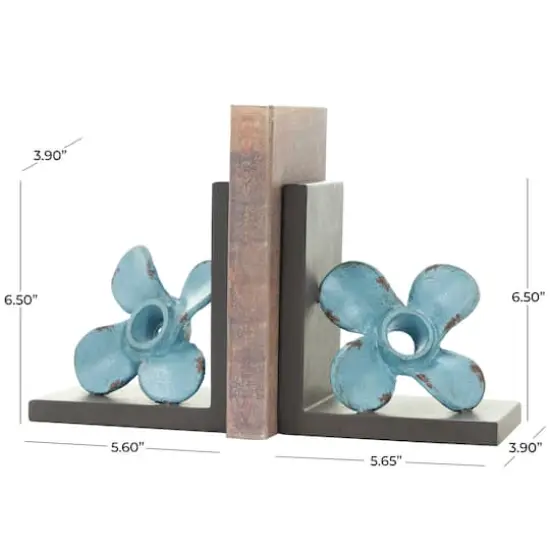 6.5" Teal Metal Boat Distressed Propeller Bookends with Brown L-Shaped Stands {4}