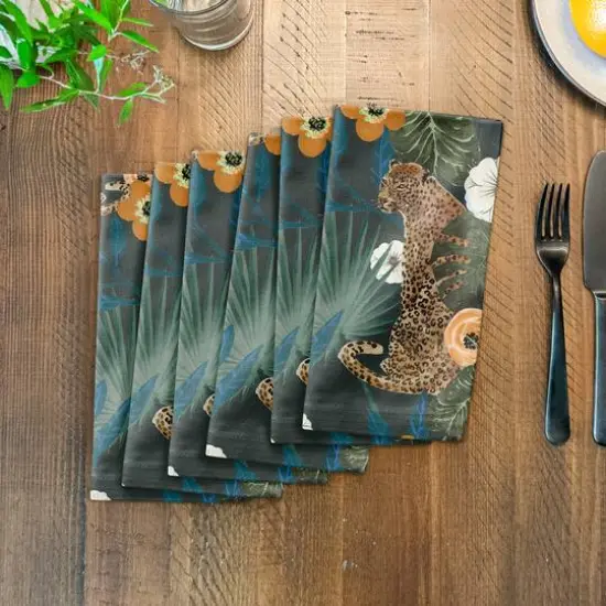 Tropical Cheetah Cotton Twill Dinner Napkin Gray {4}