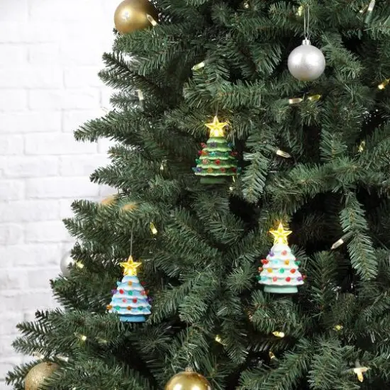 3ct. Cool Tone Nostalgic Ceramic Lit Tree Ornaments {3}