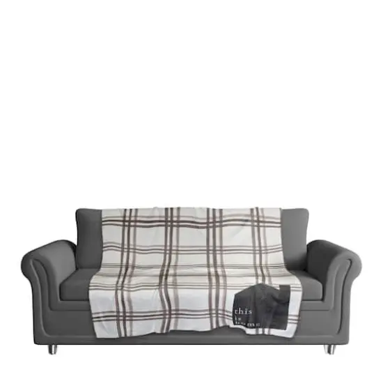 Brown & White Plaid This is Home Sherpa Fleece Blanket {4}