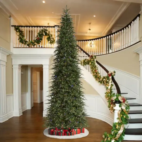 Glitzhome&reg; 15ft Pre-Lit Green Slim Fir Artificial Christmas Tree, Multicolor LED Lights {4}