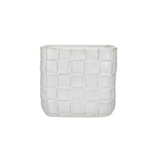 Hello Honey&reg; 6.25" White Debossed Woven Grid Patterned Stoneware Planter {3}