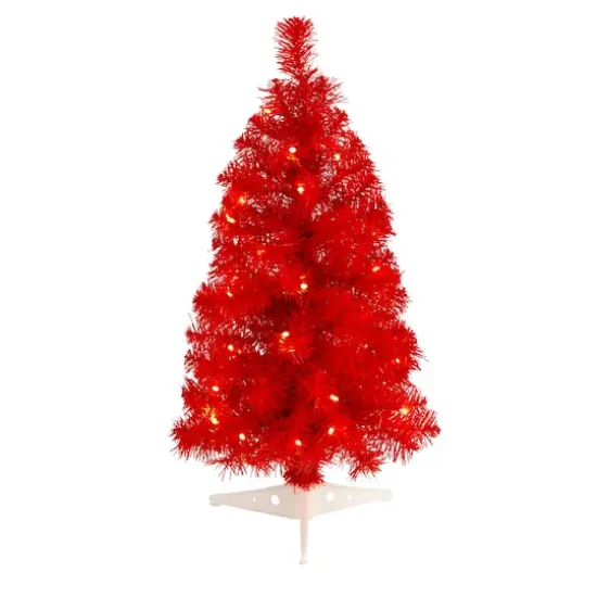 2ft. Pre-Lit Red Artificial Christmas Tree, Warm White LED Lights {1}
