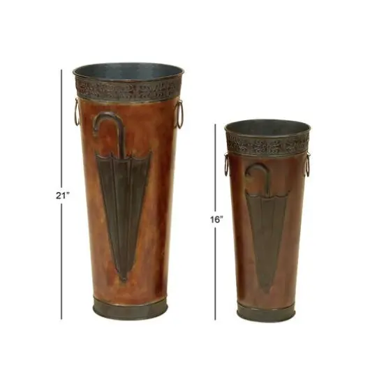 Set of 2 Brown Metal Rustic Vase, 21", 16" {11}