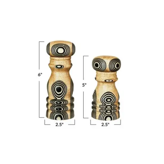 Hello Honey® Natural & Black Inlaid Circles Wood Salt & Pepper Mills Set {4}