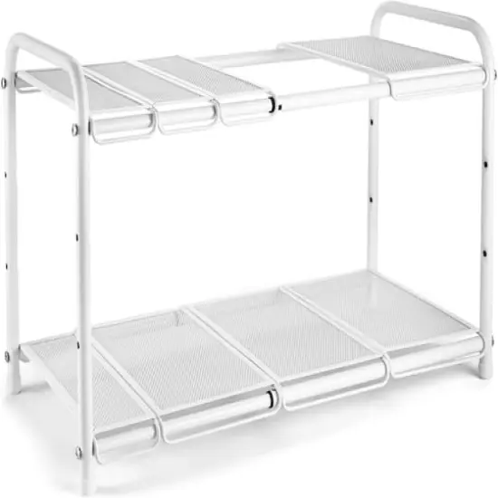 NEX&trade; White 2 Tier Expandable Cabinet Shelf Organizer Rack {1}