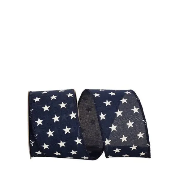 The Ribbon Roll 2.5" x 10yd. Linen Wired Stars Tossed Ribbon {1}