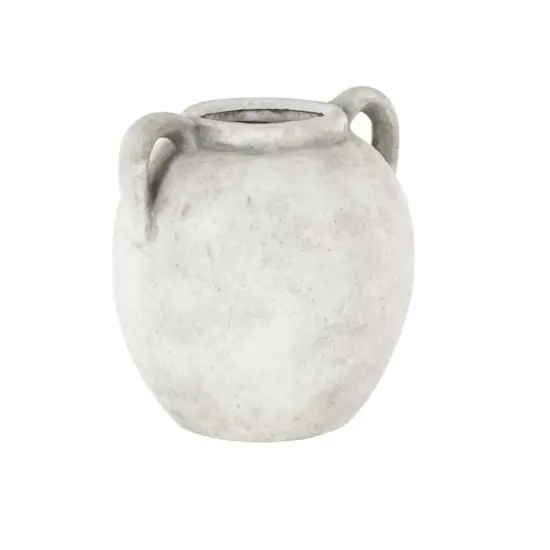 10.5" White Ceramic Antique Style Textured Vase with Black Shadings & Handles {4}