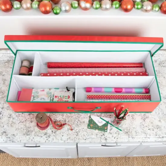 Household Essentials Gift Wrap Storage Box Red and Green {3}