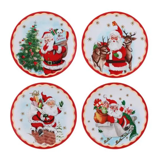 90th Anniversary Collection 8" Gold & Red Trimmed Ceramic Santa Plates, 4ct. {1}