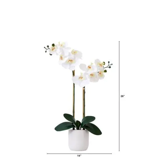 26" Artificial Real Touch White Double Orchid Phalaenopsis with Decorative Vase {3}
