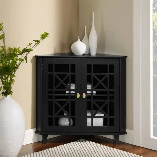 Walker Edison 30" Black Fretwork Corner Accent Cabinet {6}
