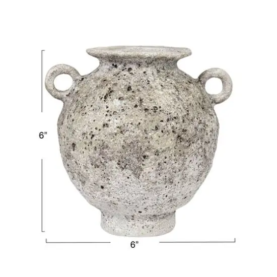 Hello Honey&reg; 6" Gray with Distressed Reactive Glaze Stoneware Vase with Handles {5}