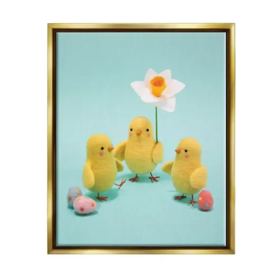 Stupell Industries Spring Chicks Floral Easter Eggs Floater Framed Art Gold {1}