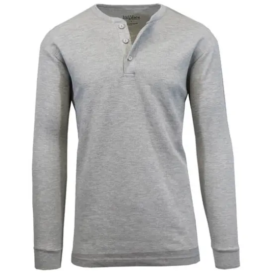 Men's Long Sleeve Waffle-Knit Thermal Henley Shirt Heather Grey {1}