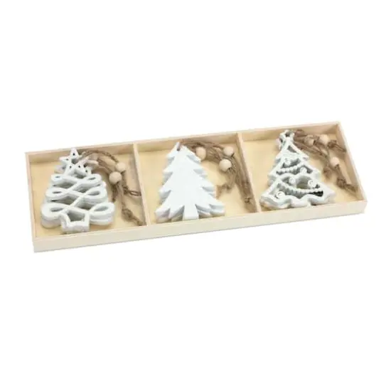 9 Pack 3" Glittery White Tree Ornaments {3}
