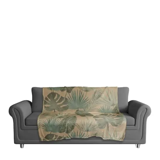 Tropical Palm Coral Fleece Blanket Beige {4}